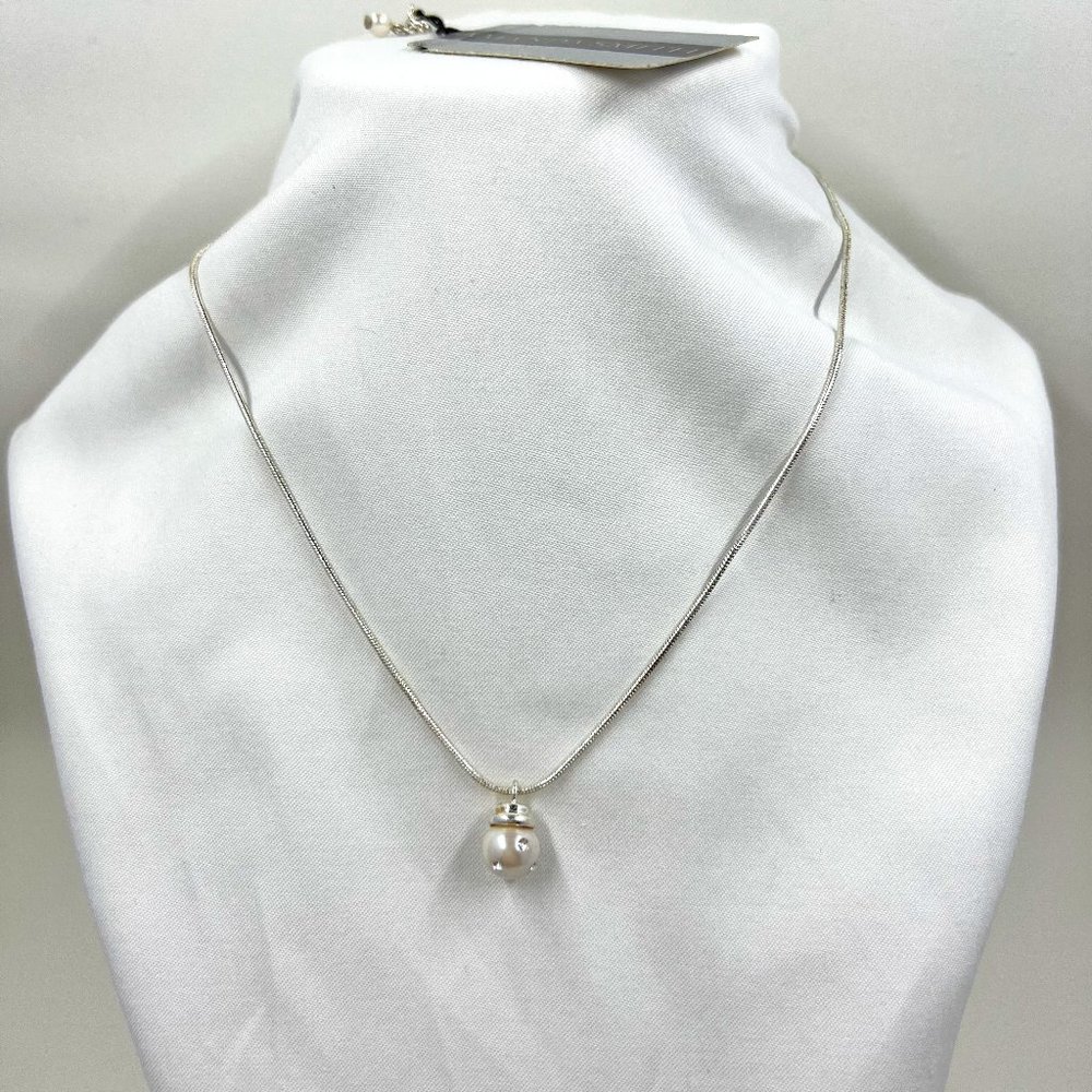 NWT - Amanda Smith Silver 16” Necklace with Dropped Jeweled Faux Pearl Pendant